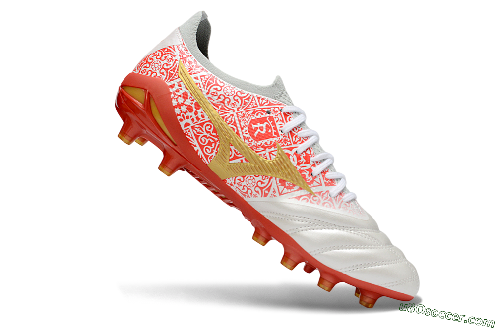 Mizuno Morelia Neo 4 Bate FG Firm Ground Soccer Cleats - White/Coral Rose/Gold Shimmer 4