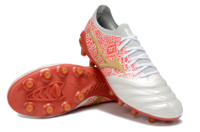 Mizuno Morelia Neo 4 Bate FG Firm Ground Soccer Cleats - White/Coral Rose/Gold Shimmer