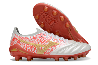 Mizuno Morelia Neo 4 Bate FG Firm Ground Soccer Cleats - White/Coral Rose/Gold Shimmer