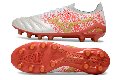 Mizuno Morelia Neo 4 Bate FG Firm Ground Soccer Cleats - White/Coral Rose/Gold Shimmer