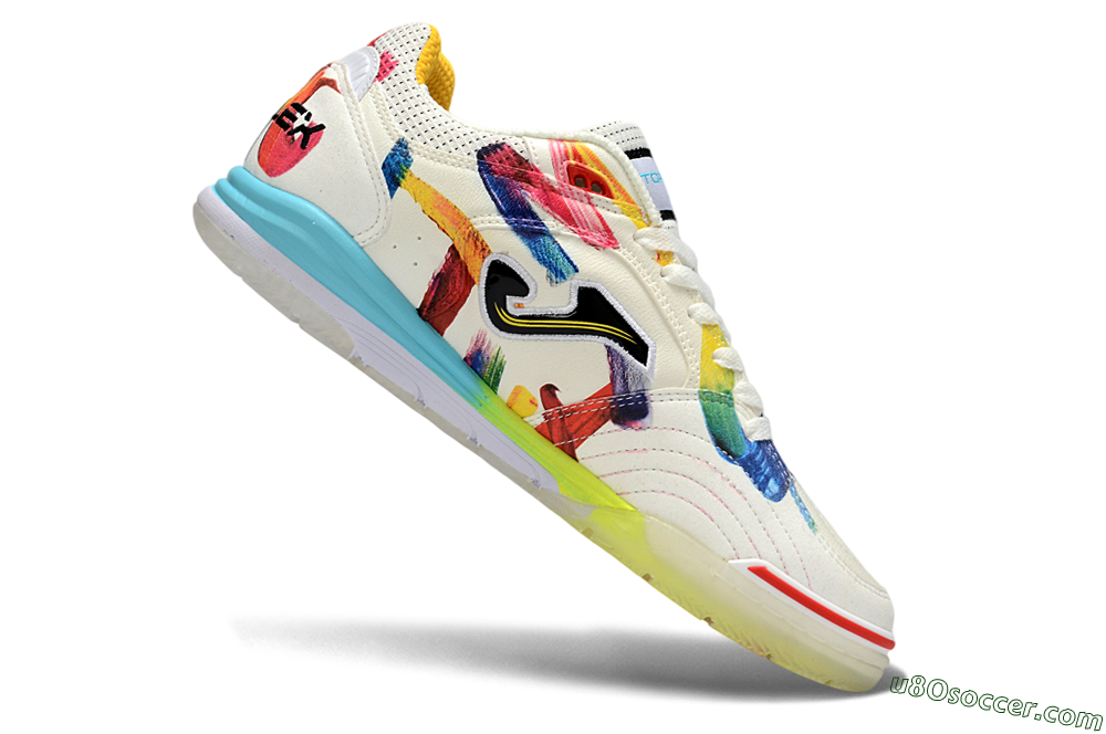 Joma Top Flex IC Indoor & Futsal Soccer Shoes - White/Bright Yellow/Blue Sky 4