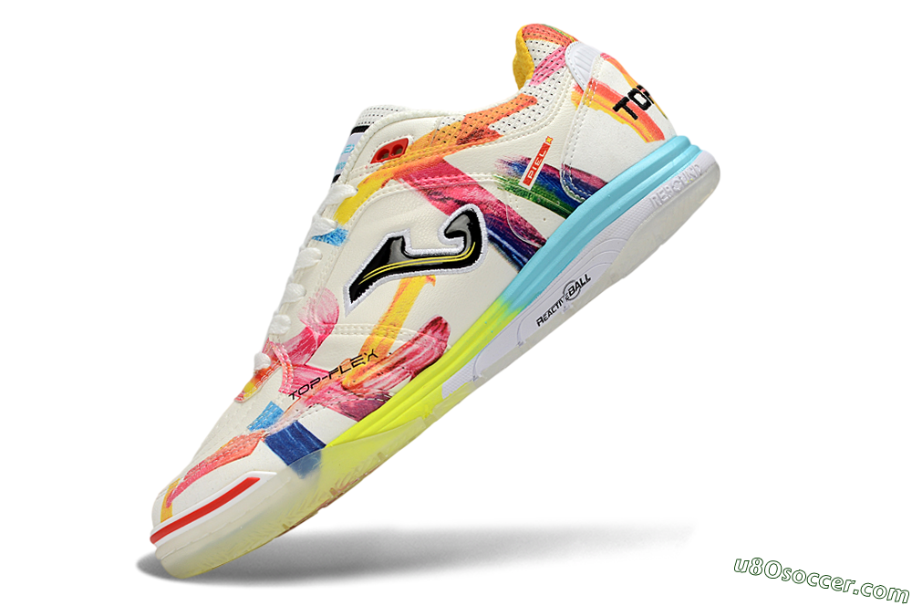 Joma Top Flex IC Indoor & Futsal Soccer Shoes - White/Bright Yellow/Blue Sky 5