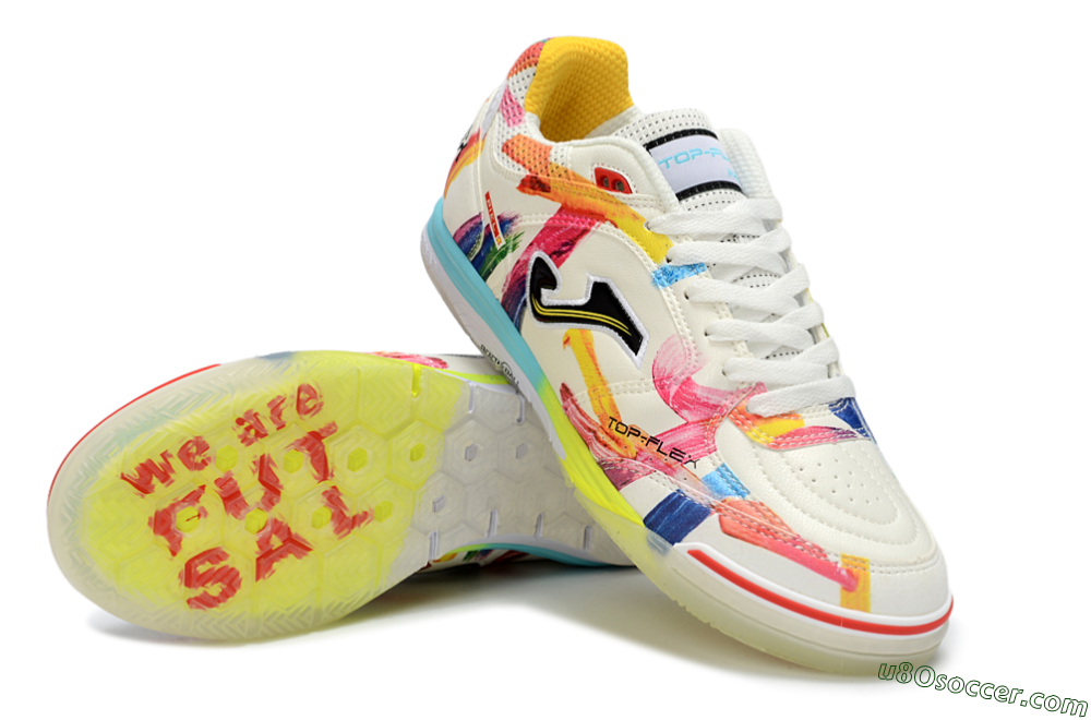 Joma Top Flex IC Indoor & Futsal Soccer Shoes - White/Bright Yellow/Blue Sky 3