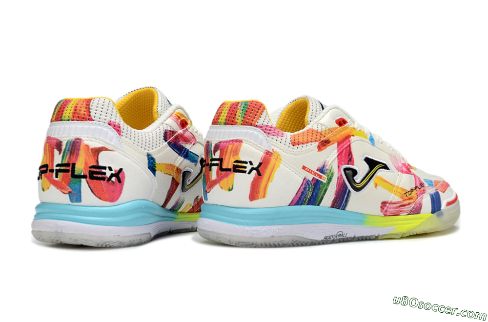 Joma Top Flex IC Indoor & Futsal Soccer Shoes - White/Bright Yellow/Blue Sky 6