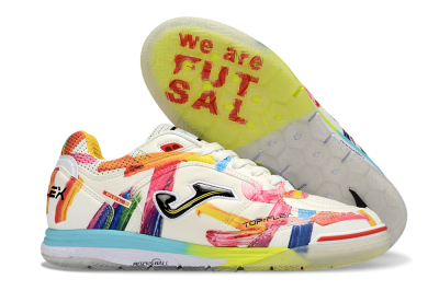 Joma Top Flex IC Indoor & Futsal Soccer Shoes - White/Bright Yellow/Blue Sky