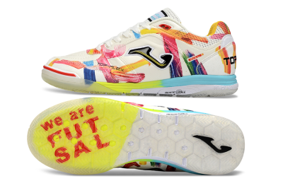 Joma Top Flex IC Indoor & Futsal Soccer Shoes - White/Bright Yellow/Blue Sky
