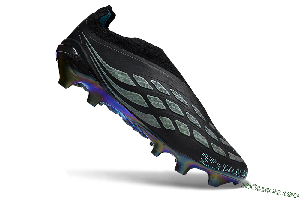 Adidas Predator 26 Elite Laceless FG Firm Ground Soccer Cleats - Black/Electric Blue/Shimmering Green 4