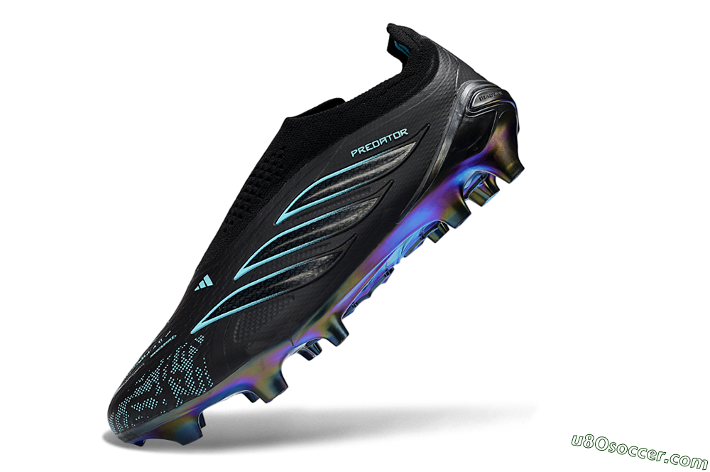 Adidas Predator 26 Elite Laceless FG Firm Ground Soccer Cleats - Black/Electric Blue/Shimmering Green 5