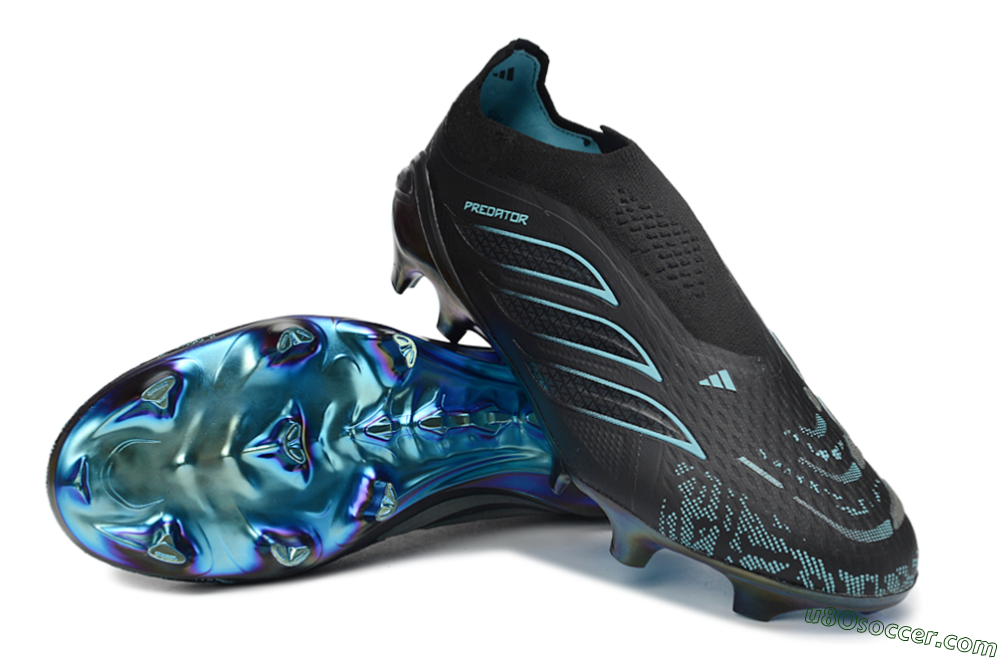 Adidas Predator 26 Elite Laceless FG Firm Ground Soccer Cleats - Black/Electric Blue/Shimmering Green 3