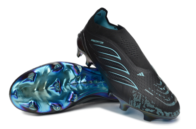 Adidas Predator 26 Elite Laceless FG Firm Ground Soccer Cleats - Black/Electric Blue/Shimmering Green