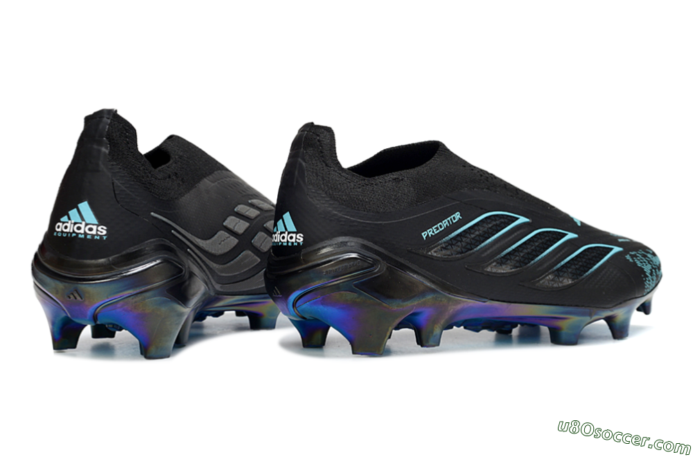 Adidas Predator 26 Elite Laceless FG Firm Ground Soccer Cleats - Black/Electric Blue/Shimmering Green 6