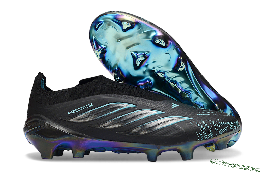Adidas Predator 26 Elite Laceless FG Firm Ground Soccer Cleats - Black/Electric Blue/Shimmering Green 1