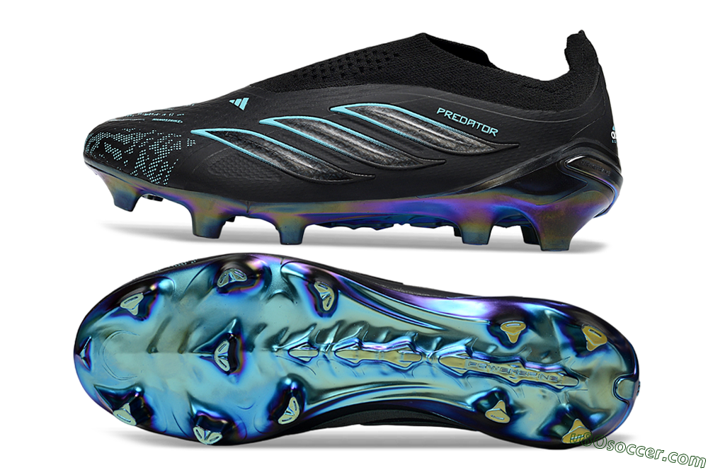 Adidas Predator 26 Elite Laceless FG Firm Ground Soccer Cleats - Black/Electric Blue/Shimmering Green 0