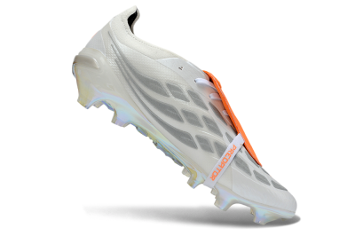 Adidas Predator 26 Elite Fold-Over Tongue FG Firm Ground Soccer Cleats - White/Vibrant Orange/Metallic Iridescent