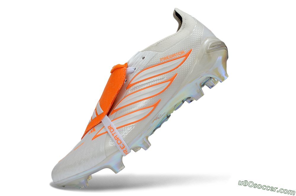 Adidas Predator 26 Elite Fold-Over Tongue FG Firm Ground Soccer Cleats - White/Vibrant Orange/Metallic Iridescent 5