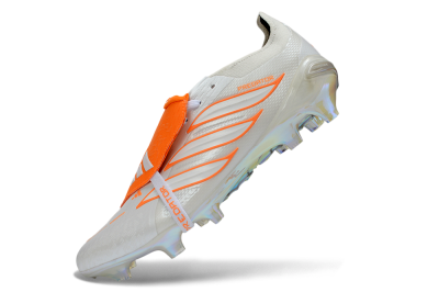 Adidas Predator 26 Elite Fold-Over Tongue FG Firm Ground Soccer Cleats - White/Vibrant Orange/Metallic Iridescent