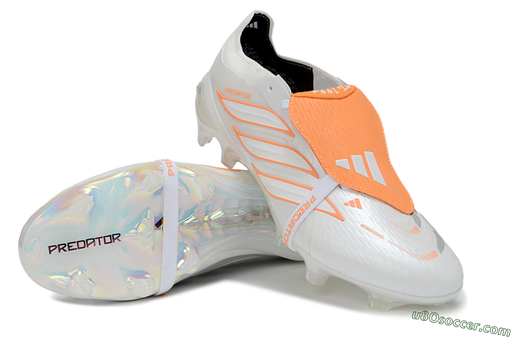 Adidas Predator 26 Elite Fold-Over Tongue FG Firm Ground Soccer Cleats - White/Vibrant Orange/Metallic Iridescent 3
