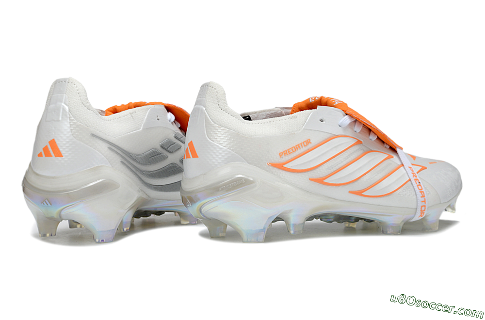 Adidas Predator 26 Elite Fold-Over Tongue FG Firm Ground Soccer Cleats - White/Vibrant Orange/Metallic Iridescent 6