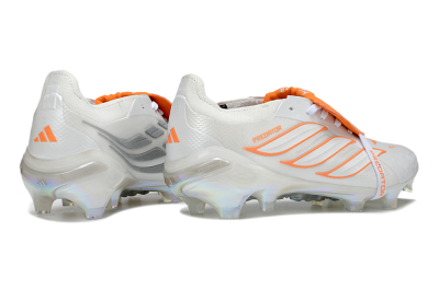 Adidas Predator 26 Elite Fold-Over Tongue FG Firm Ground Soccer Cleats - White/Vibrant Orange/Metallic Iridescent