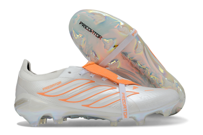 Adidas Predator 26 Elite Fold-Over Tongue FG Firm Ground Soccer Cleats - White/Vibrant Orange/Metallic Iridescent