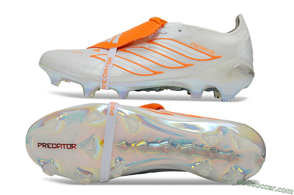 Adidas Predator 26 Elite Fold-Over Tongue FG Firm Ground Soccer Cleats - White/Vibrant Orange/Metallic Iridescent 0