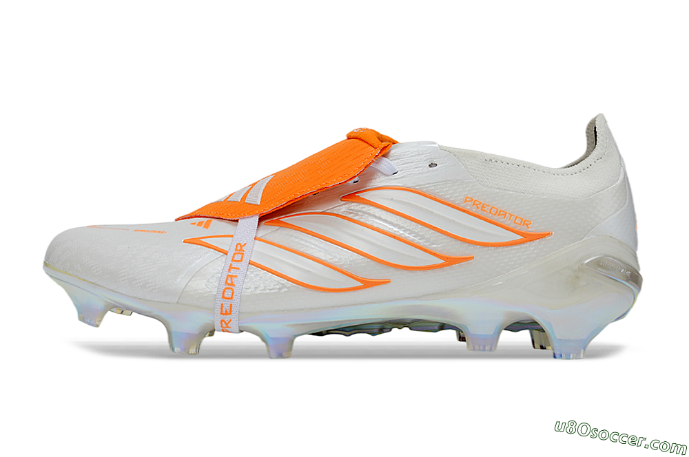 Adidas Predator 26 Elite Fold-Over Tongue FG Firm Ground Soccer Cleats - White/Vibrant Orange/Metallic Iridescent 2