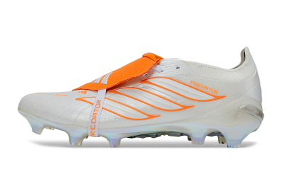 Adidas Predator 26 Elite Fold-Over Tongue FG Firm Ground Soccer Cleats - White/Vibrant Orange/Metallic Iridescent