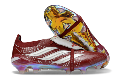 Adidas Predator 26 Elite Fold-Over Tongue FG Firm Ground Soccer Cleats - Red/Crimson Blaze/Metallic Silver