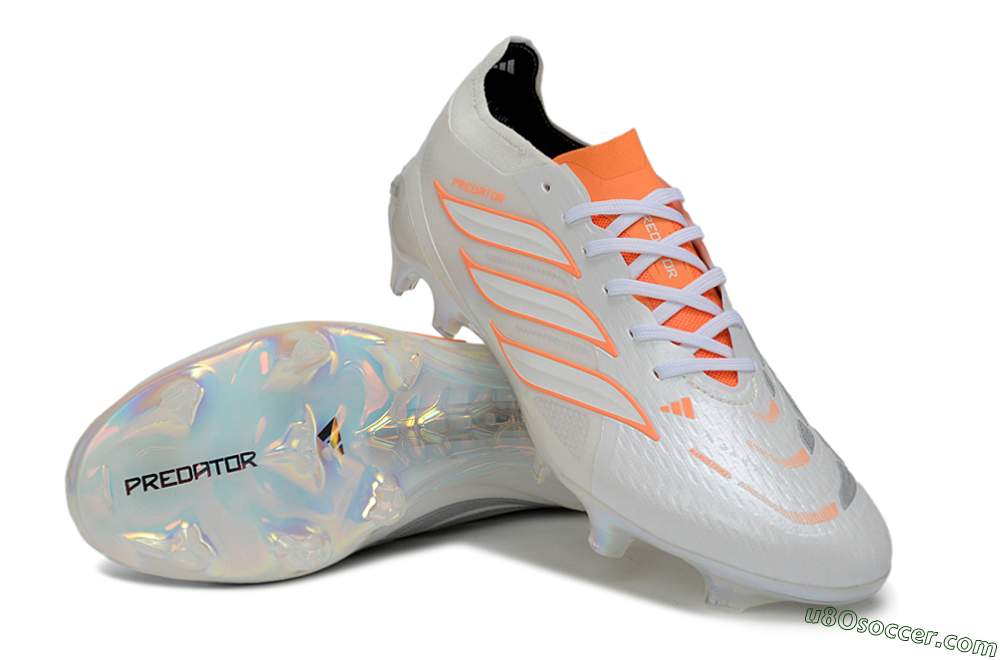 Adidas Predator 26 Elite FG Firm Ground Soccer Cleats - White/Neon Orange/Crystal White 3