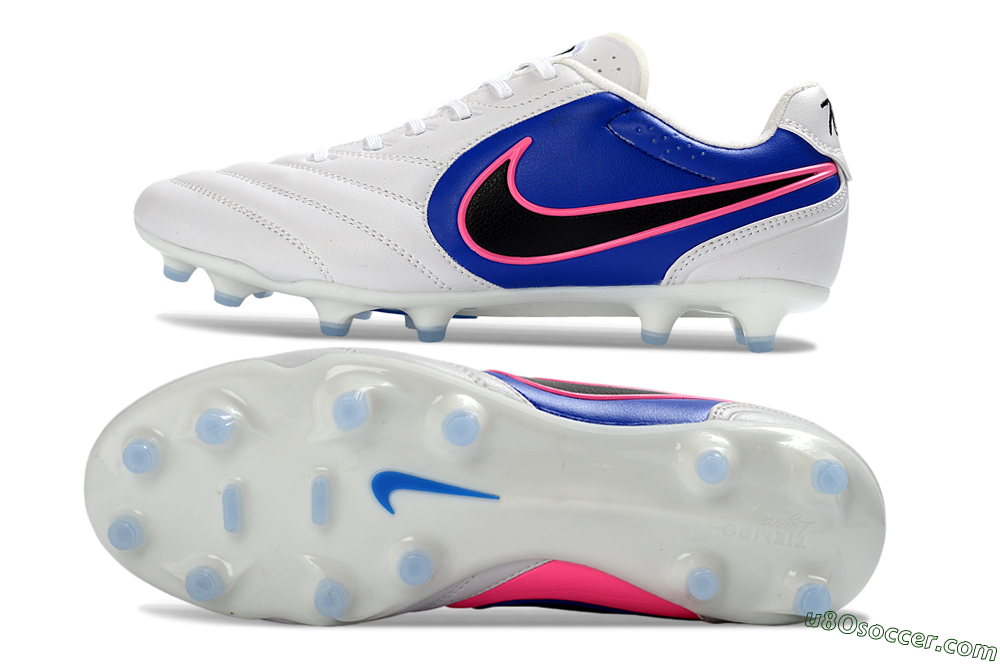 Nike Tiempo Ligera Pro FG Firm Ground Soccer Cleats - White/Electric Blue/Neon Pink 0