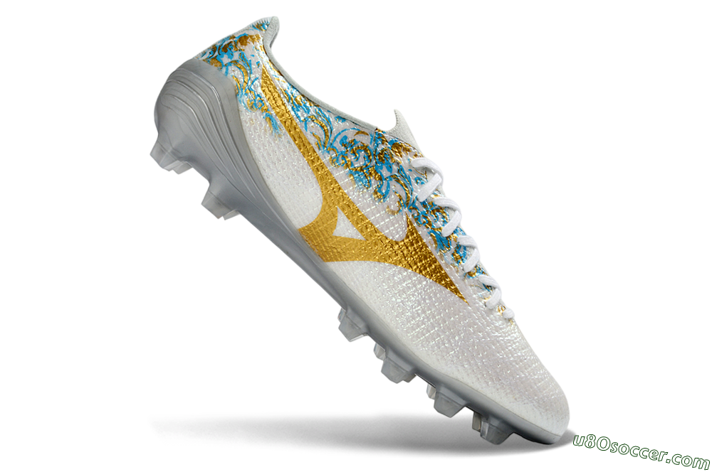 Mizuno Alpha 3 Elite FG Firm Ground Soccer Cleats - White/Golden Shine/Blue Floral 4