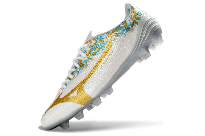 Mizuno Alpha 3 Elite FG Firm Ground Soccer Cleats - White/Golden Shine/Blue Floral