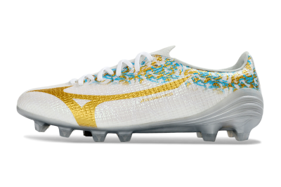 Mizuno Alpha 3 Elite FG Firm Ground Soccer Cleats - White/Golden Shine/Blue Floral