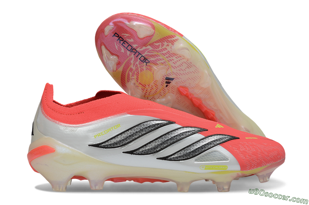 Adidas Predator 26 Elite Laceless FG Firm Ground Soccer Cleats - Red/Neon Orange/Metallic Silver 1