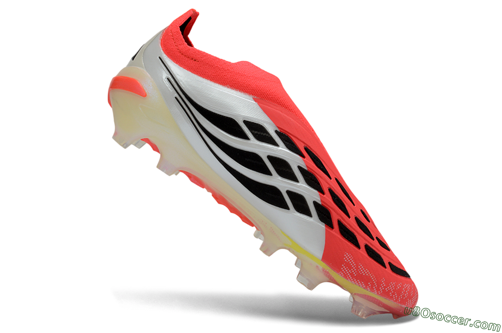 Adidas Predator 26 Elite Laceless FG Firm Ground Soccer Cleats - Red/Neon Orange/Metallic Silver 4