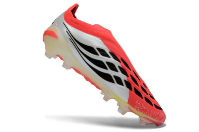 Adidas Predator 26 Elite Laceless FG Firm Ground Soccer Cleats - Red/Neon Orange/Metallic Silver