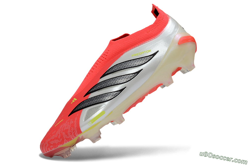 Adidas Predator 26 Elite Laceless FG Firm Ground Soccer Cleats - Red/Neon Orange/Metallic Silver 5