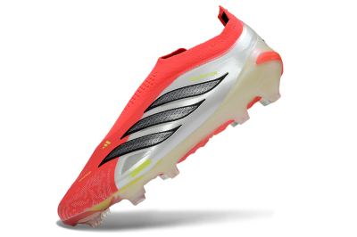 Adidas Predator 26 Elite Laceless FG Firm Ground Soccer Cleats - Red/Neon Orange/Metallic Silver