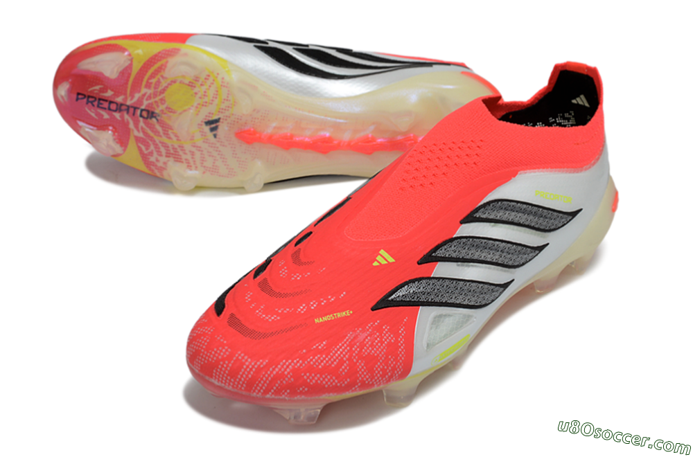 Adidas Predator 26 Elite Laceless FG Firm Ground Soccer Cleats - Red/Neon Orange/Metallic Silver 3
