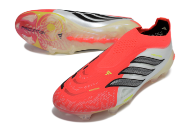 Adidas Predator 26 Elite Laceless FG Firm Ground Soccer Cleats - Red/Neon Orange/Metallic Silver
