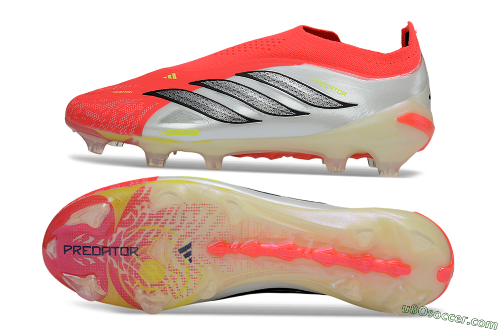 Adidas Predator 26 Elite Laceless FG Firm Ground Soccer Cleats - Red/Neon Orange/Metallic Silver 0