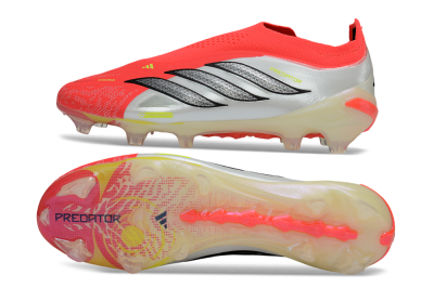 Adidas Predator 26 Elite Laceless FG Firm Ground Soccer Cleats - Red/Neon Orange/Metallic Silver