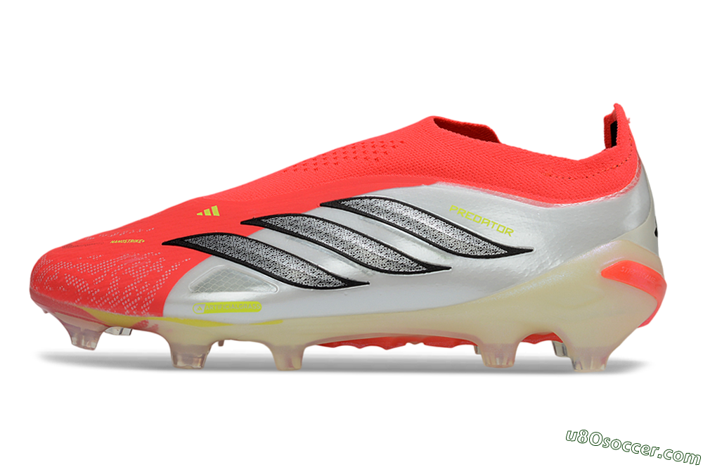 Adidas Predator 26 Elite Laceless FG Firm Ground Soccer Cleats - Red/Neon Orange/Metallic Silver 2