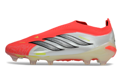 Adidas Predator 26 Elite Laceless FG Firm Ground Soccer Cleats - Red/Neon Orange/Metallic Silver