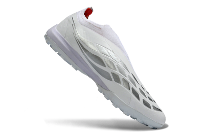 Adidas Predator 26 Elite Laceless TF Artificial Turf Soccer Shoes - White/Electric Blue/Light Grey
