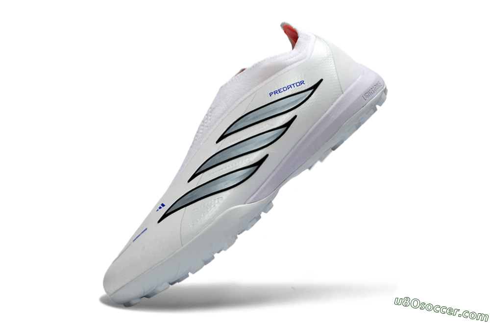 Adidas Predator 26 Elite Laceless TF Artificial Turf Soccer Shoes - White/Electric Blue/Light Grey 6