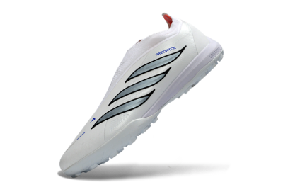 Adidas Predator 26 Elite Laceless TF Artificial Turf Soccer Shoes - White/Electric Blue/Light Grey