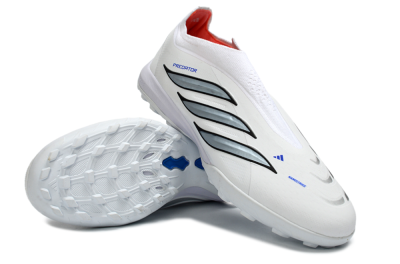 Adidas Predator 26 Elite Laceless TF Artificial Turf Soccer Shoes - White/Electric Blue/Light Grey