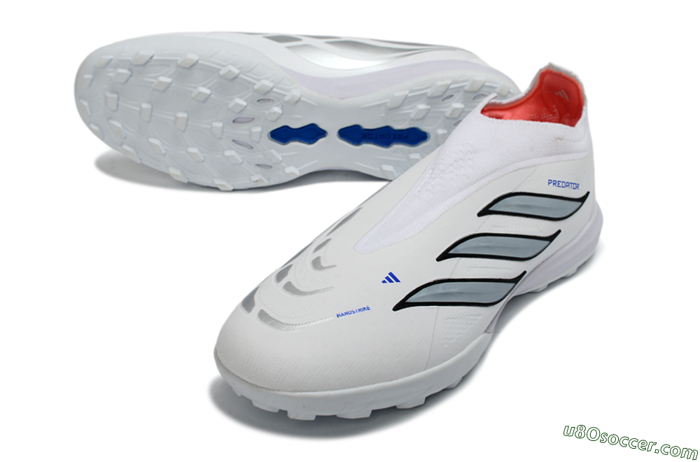 Adidas Predator 26 Elite Laceless TF Artificial Turf Soccer Shoes - White/Electric Blue/Light Grey 3