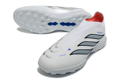 Adidas Predator 26 Elite Laceless TF Artificial Turf Soccer Shoes - White/Electric Blue/Light Grey